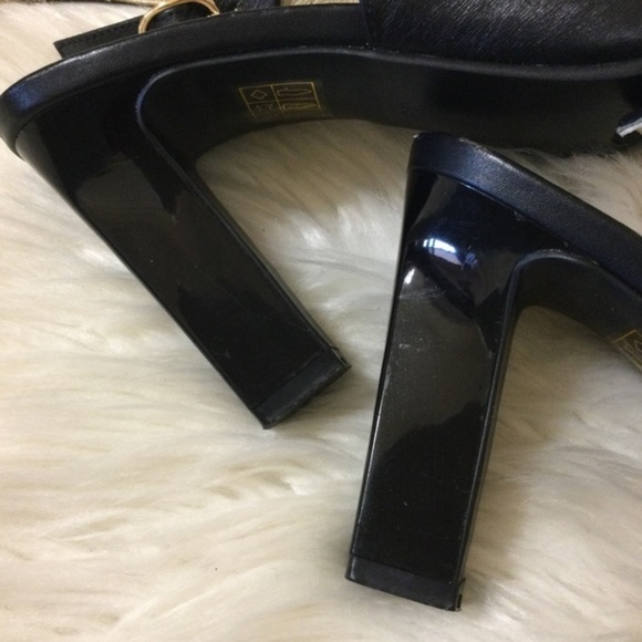 Kiss Kiss Italy Black Leather with‎ Rhinestones Peep Toe Sandals Size 7.5 NWOT - Picture 9 of 13